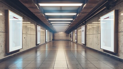 A high-resolution vertical light box poster mockup set in a metro station, showcasing advertisements