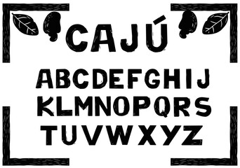 Bold and rustic uppercase alphabet inspired by woodcut print style. Decorative font with textured letters and organic shapes, ideal for artistic and vintage designs. © Pablo Ramon