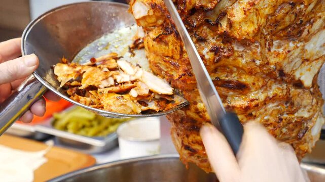  rotating traditional gyros meat close up 