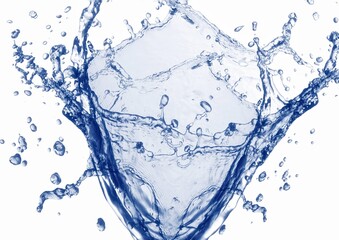 白い背景に飛び散った抽象的な青い波と水しぶきの3Dイラスト	