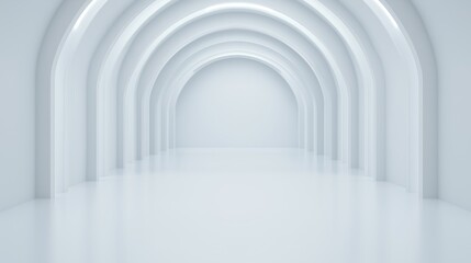Obraz premium Futuristic White Arched Hallway with Minimalistic Design and Soft Lighting for Modern Architecture and Digital Art Concepts