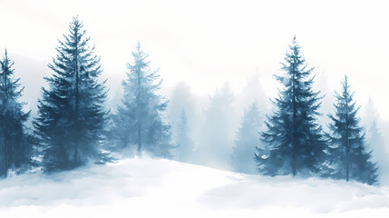 Fototapeta premium watercolor painting snowy forest landscape