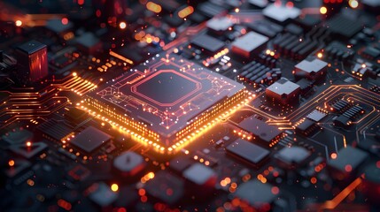 A hyper-realistic abstract tech background featuring illuminated fiber optics, quantum computing and global intelligence with a quantum computing network system