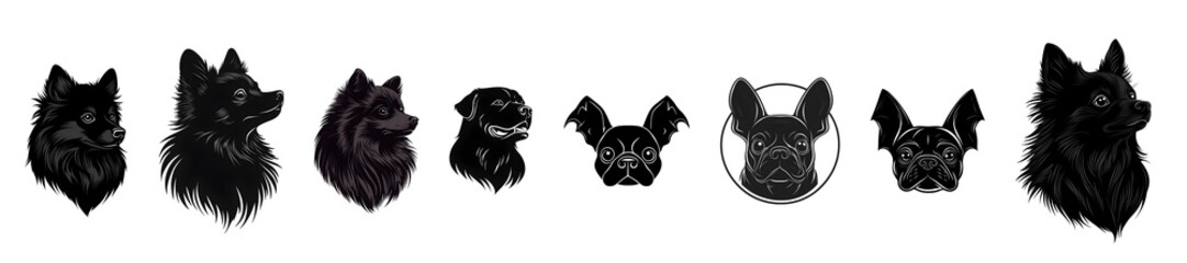 Obraz premium Stylized black silhouettes of various dog breeds in a side profile view.