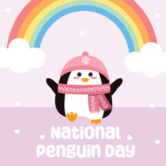 National penguin day vector design for national penguin day celebration. Suitable for flat design graphic illustration for social media ads, flyer design, flat illustration, banner, template, poster