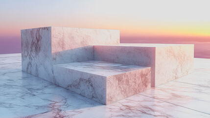 Elegant White Marble Bench Surrounded by Lush Greenery in a Peaceful Garden Setting Inviting Relaxation and Contemplation Under Clear Blue Skies Enhancing Natural Beauty and Tranquility