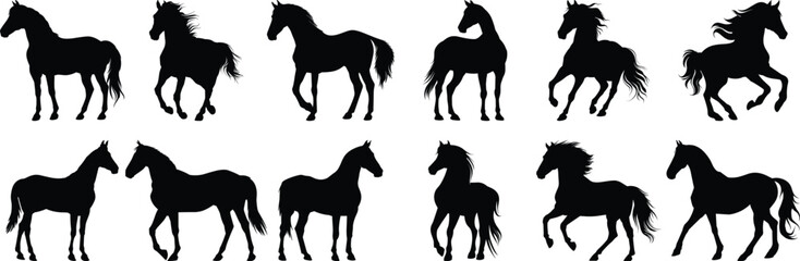 Horse silhouette set vector design big pack of animal illustration and icon