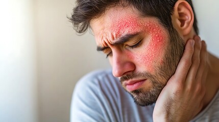 Obraz premium Man with Red, Itchy Rash on Face and Neck