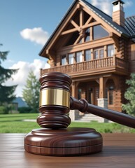 Gavel and wooden house symbolizing real estate law, property auctions, homeownership rights, legal proceedings in real estate, mortgage disputes, property transactions, and real estate regulations



