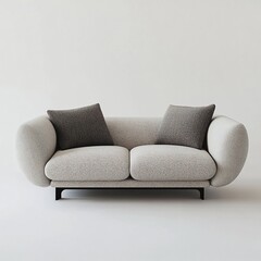 Fototapeta premium Modern Minimalist Sofa Design: Elegant Two-Seater in Soft Beige Fabric with Dark Grey Cushions