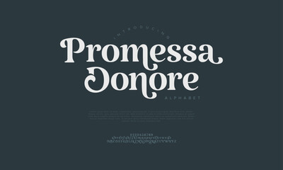 Promessa typography beauty fashion elegant minimalist serif italic fonts decorative wedding vintage retro logos. Minimal luxury font alphabet logo. Vector illustration