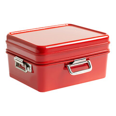 A vibrant red lunch box isolated on transparent background