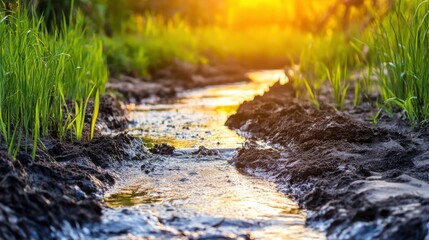 Fototapeta premium Pollution in River with Dramatic Natural Lighting