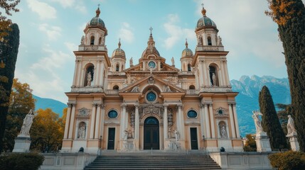 Obraz premium Cathedral, Italy, mountain backdrop, autumn, tourism
