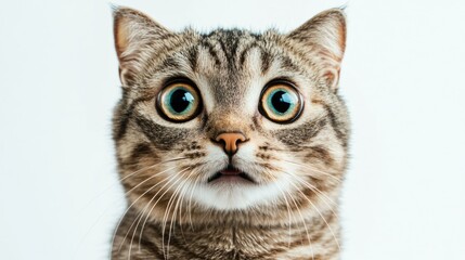 Cat with big eyes staring at the camera. The cat's eyes are bright and captivating, drawing the viewer's attention. The cat's fur is a mix of black and white, giving it a unique