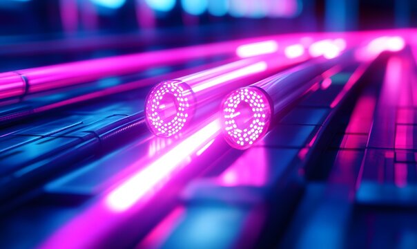 Futuristic glowing tubes on a dark surface.