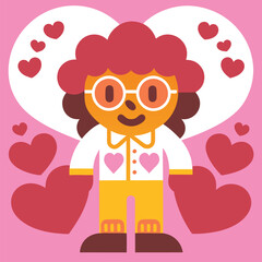 valentine 's day. cute girl with heart and glasses. cartoon style. vector illustration