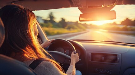 Fototapeta premium Driving into a Scenic Sunset Adventure