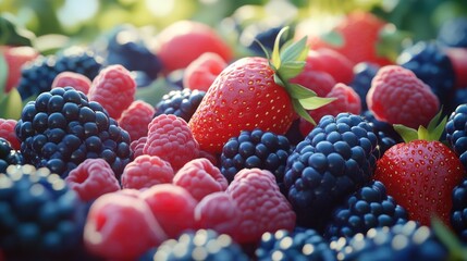 A selection of vibrant berries from a sunny field, emphasizing the freshness and appeal of organic produce.