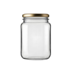 Empty Glass Jar with Gold Lid on Transparent Background