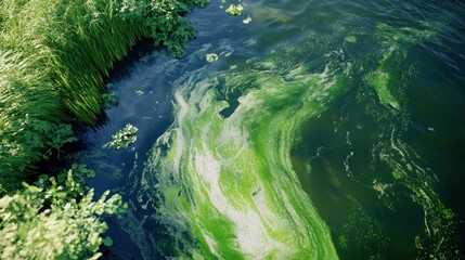 Fototapeta premium River Contamination with Algae in Natural Environment