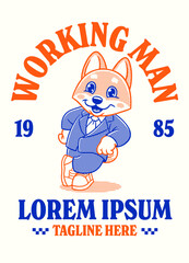 Shirt Design of Shiba Inu Mascot Working Man Character