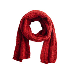 A cozy red knitted scarf, perfect for winter.