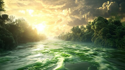 Serene River Delta Under a Golden Sky