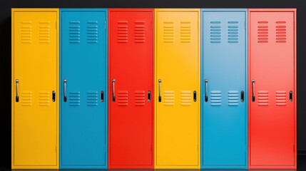 Colorful Lockers in a Row Against a Dark Background