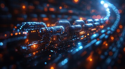 Glowing Digital Chain: Futuristic Tech, Secure Network