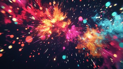 Vibrant color fireworks illustration with multicolored bursts and sparkling effects, showcasing bright and dynamic designs ideal for celebrations, festive events, and creative graphic concepts.