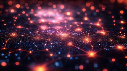 Obraz premium Illuminating Network: A vibrant web of connections, glowing nodes, and cosmic energy.