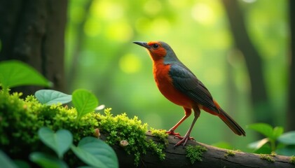 Common nightingale in lush forest, melodious song , nature photography, melody