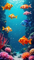 Obraz premium Colorful fish collage, playful underwater scene , sea, school