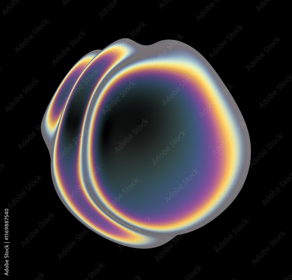 Poster holographic glossy sphere with ripples and distortions on the surface with rainbow iridescences. abs