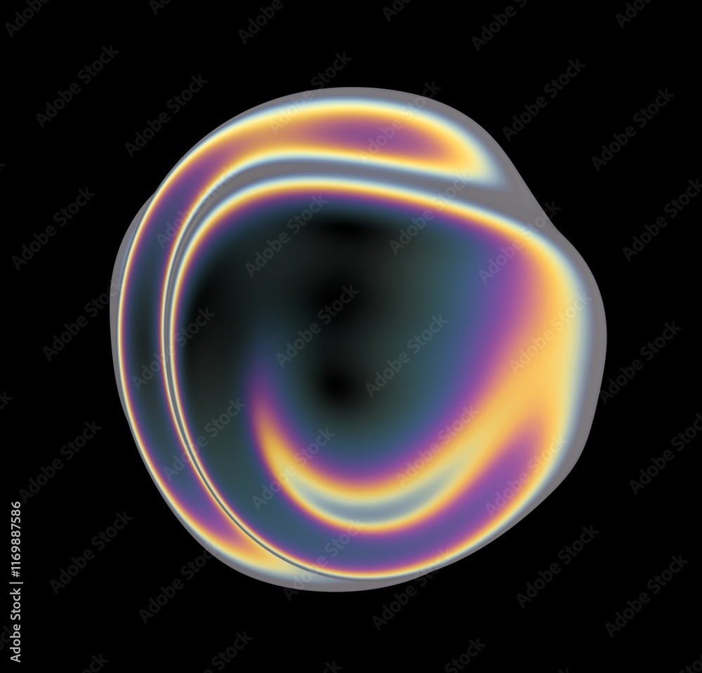 Poster holographic glossy sphere with ripples and distortions on the surface with rainbow iridescences. abs