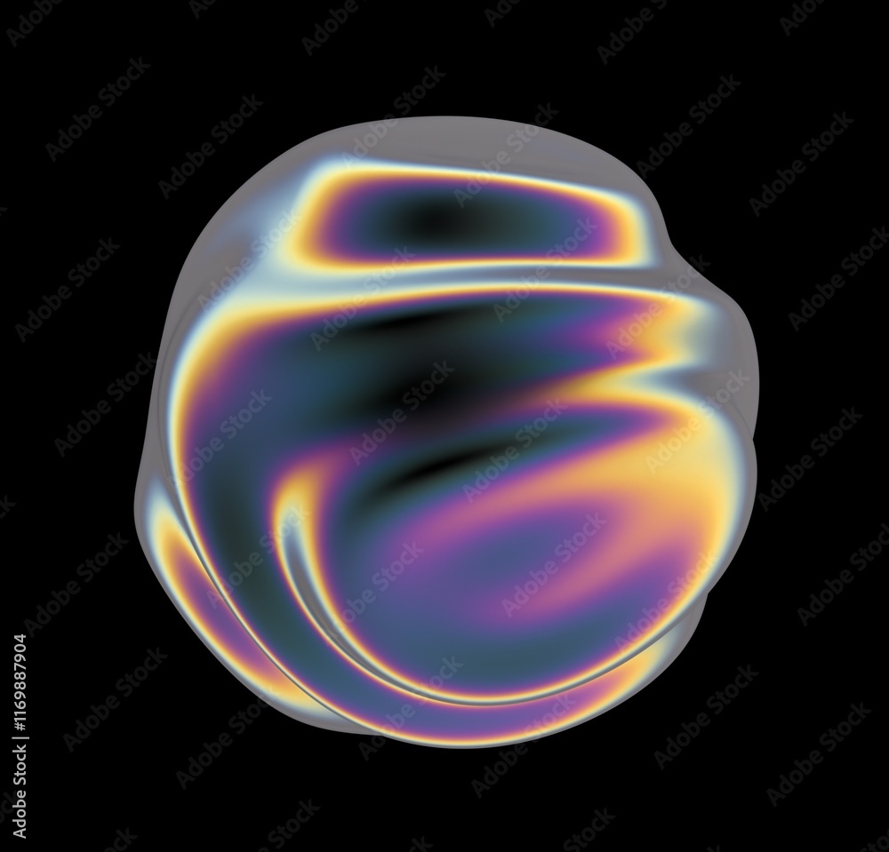 Aufkleber Abstract futuristic 3D illustration of a amorphous sphere in holographic iridescent colors made and chrome plated material. An image on the theme of biotechnology and molecular physics.