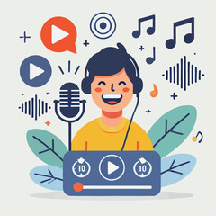 cartoon of a person recording sound with a microphone