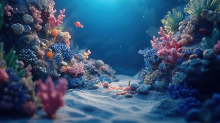 Naklejka premium Vibrant Underwater Scene with Tiny Figurines Repairing Coral