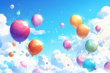 Fototapeta premium Colorful Balloons Floating in a Sunny Sky