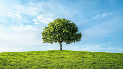 Obraz premium A solitary tree stands tall in a vast field, symbolizing resilience and growth amid the chaos of life, showcasing strength and endurance against all odds