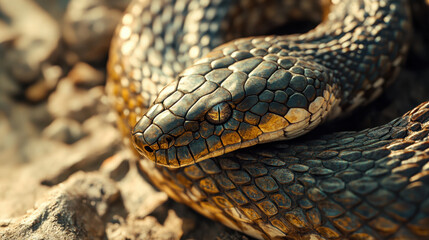 Obraz premium hyper realistic close up shot of snake body, showcasing its intricate scales and textures. image captures beauty and detail of this fascinating reptile