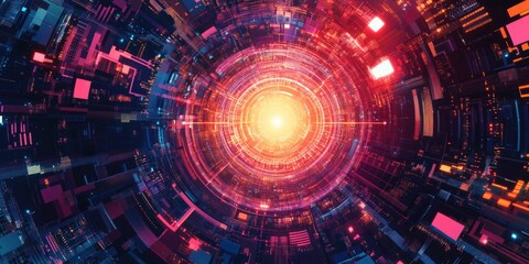 Fototapeta premium High-tech virtual circuitry, neon lights in vibrant colors, futuristic cyber space illustration