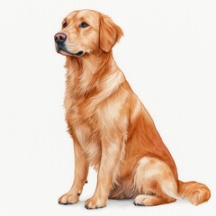 Fototapeta premium Golden Retriever Dog Sitting Gracefully on White Background