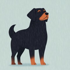 Playful Rottweiler Dog Standing in Rainy Weather Background