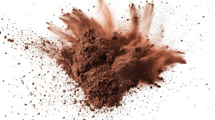 A close-up of exploded brown dirt or mud, with scattered particles creating a textured appearance.