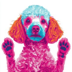 Colorful Poodle Dog with Playful Expression and Fluffy Fur