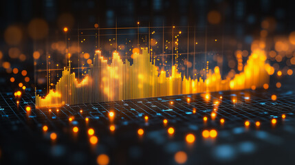 Graph with orange lines and blue dots. The graph is a representation of data and the orange lines and blue dots are the data points. The graph is very abstract