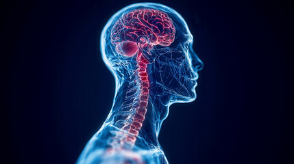 Anatomical illustration of the human brain and spinal cord