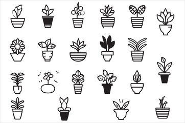 Collection of potted plant icons in various shapes and styles, perfect for home decor or gardening projects.